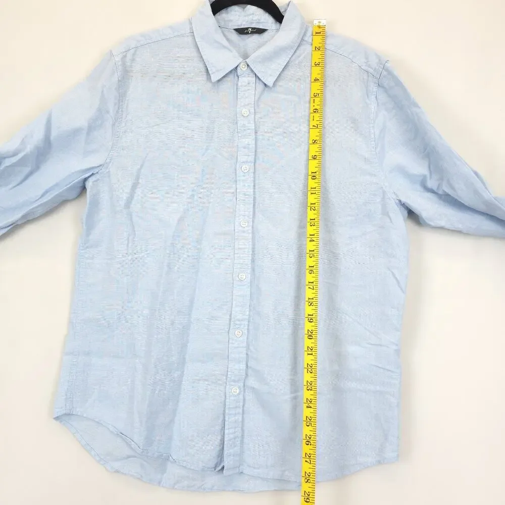 7 For All Mankind Linen Cotton Button Up Shirt‎ Men L Office Casual Preppy Blue